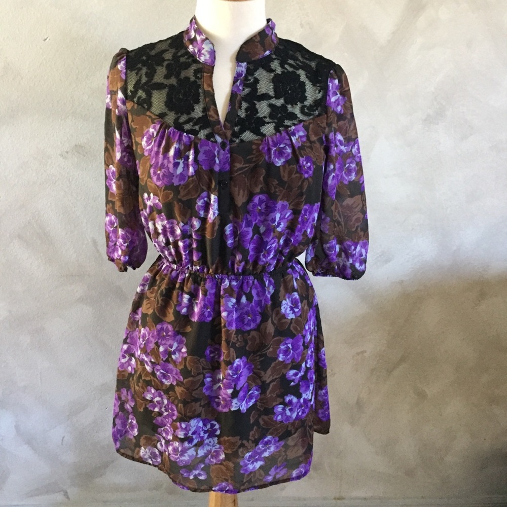 Mimi Chica Purple and black Floral Dress Sz Sm